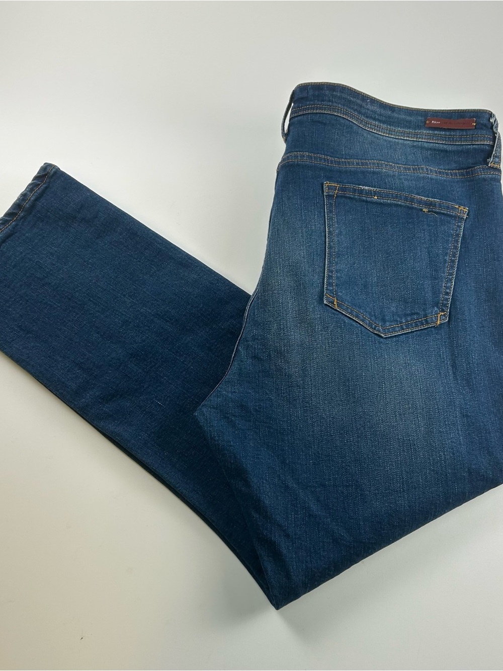 Pilcro Jeans WMNS SZ 33 Blue Relaxed Straight Ankle Button Fly Denim Pipe Stripe